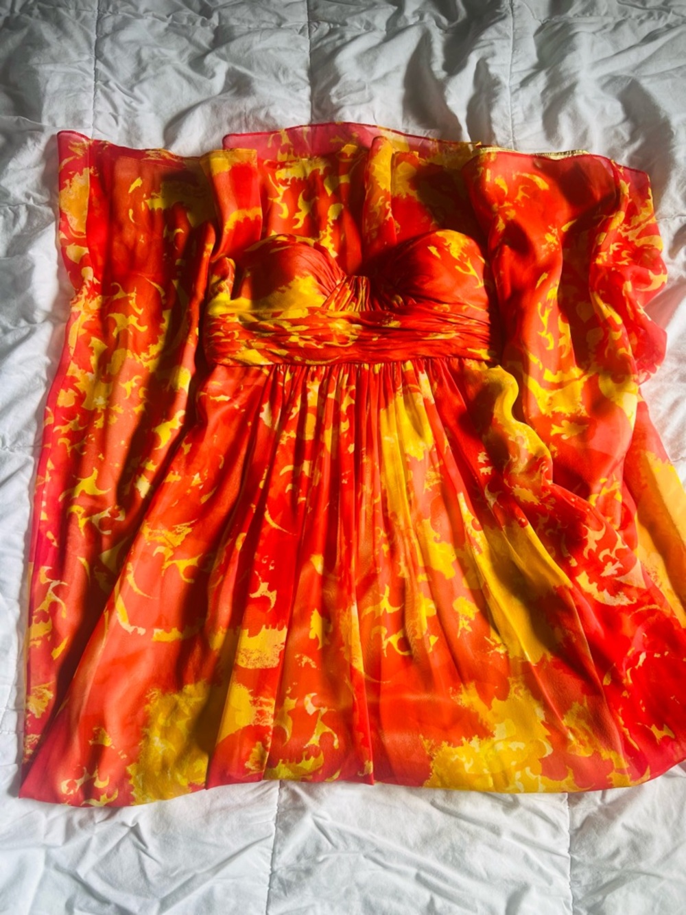 Aidan Mattox yellow and orange Floral Strapless Dress